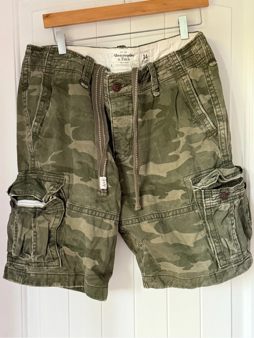 Vintage Abercrombie & Fitch Olive Camo Men's Cargo Shorts Sz 34